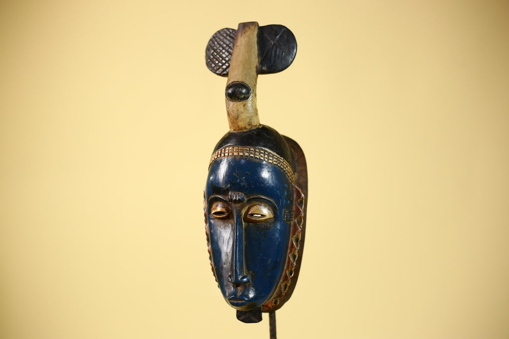African Mask Wooden Art Baule Tribal Wall Vintage Handmade-G6104