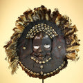 African Baule Mask Cowrie Feather Wood Carved Tribal Art Côte d’Ivoire Decor-G5988