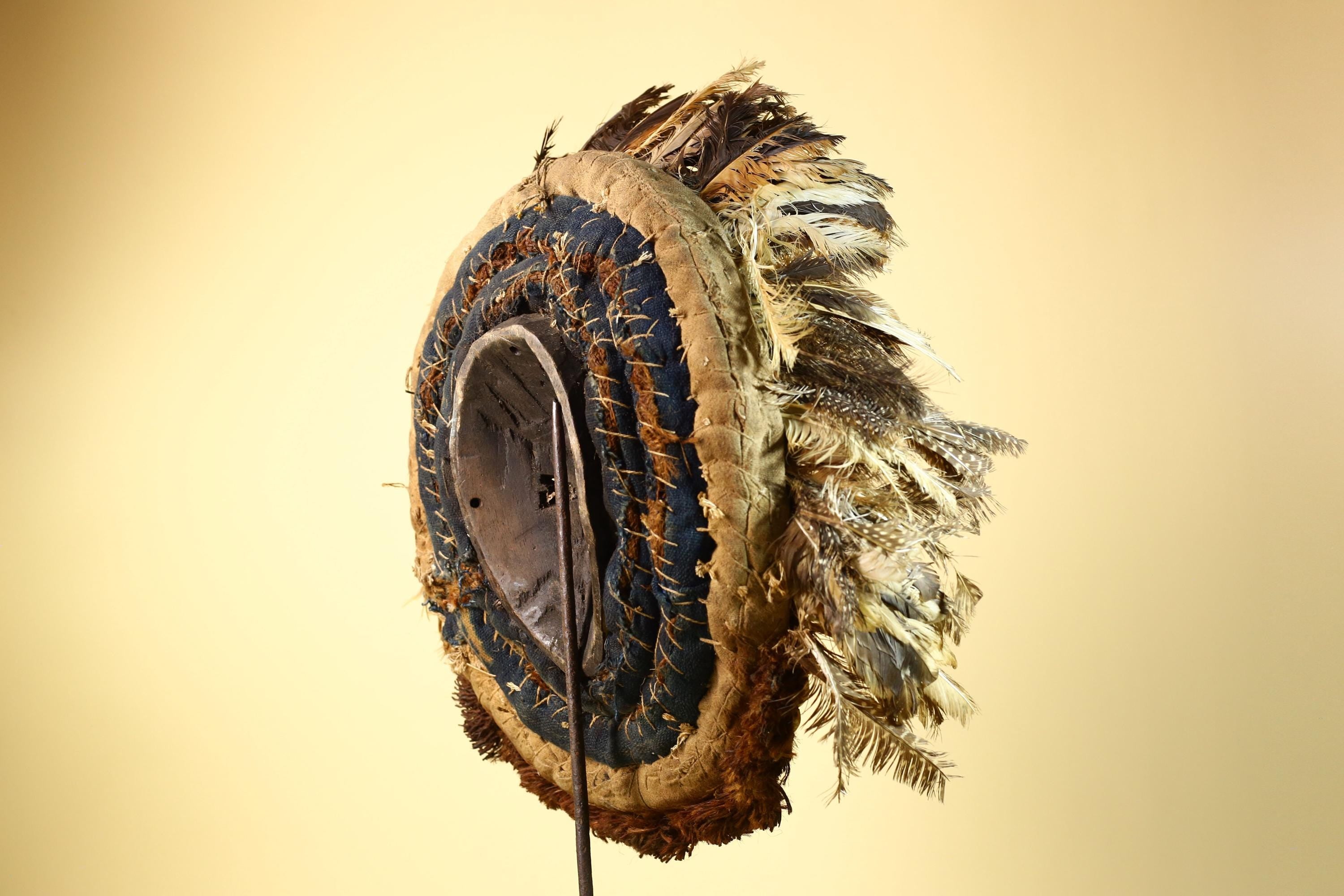 African Baule Mask Cowrie Feather Wood Carved Tribal Art Côte d’Ivoire Decor-G5988