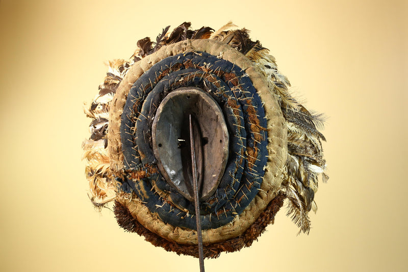 African Baule Mask Cowrie Feather Wood Carved Tribal Art Côte d’Ivoire Decor-G5988