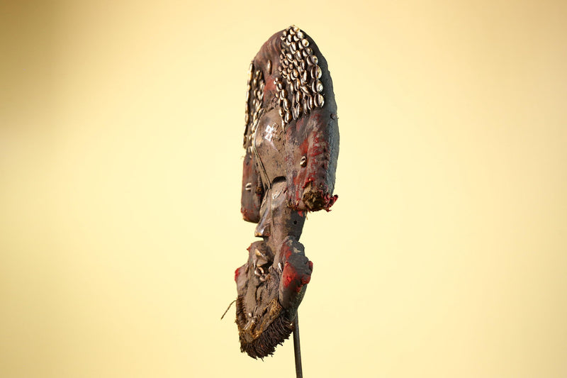 Dan Tribal Mask Cowrie Shell Cloth Wood African Ceremony Art Liberia-G5990