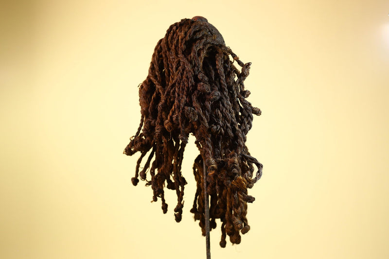 African Dan Gio Mask Wood Metal Inlay Fiber Hair Cowrie Tribal Liberia Art-G5992