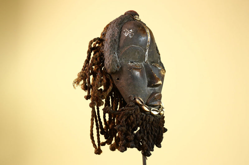 Antique Dan Deangle Mask Liberia Rope Beard Cowrie Shells Tribal Art-G5993