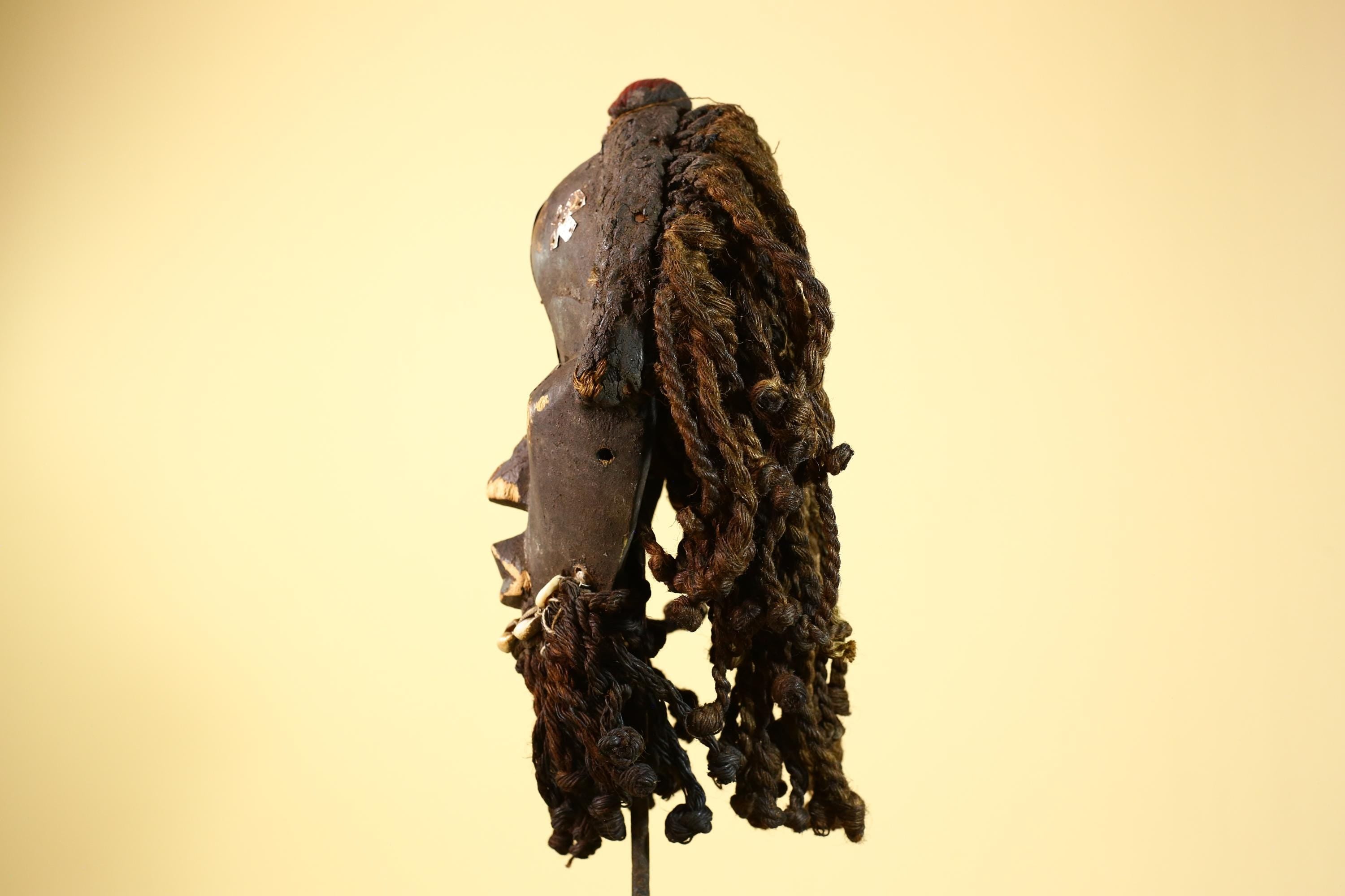 Antique Dan Deangle Mask Liberia Rope Beard Cowrie Shells Tribal Art-G5993