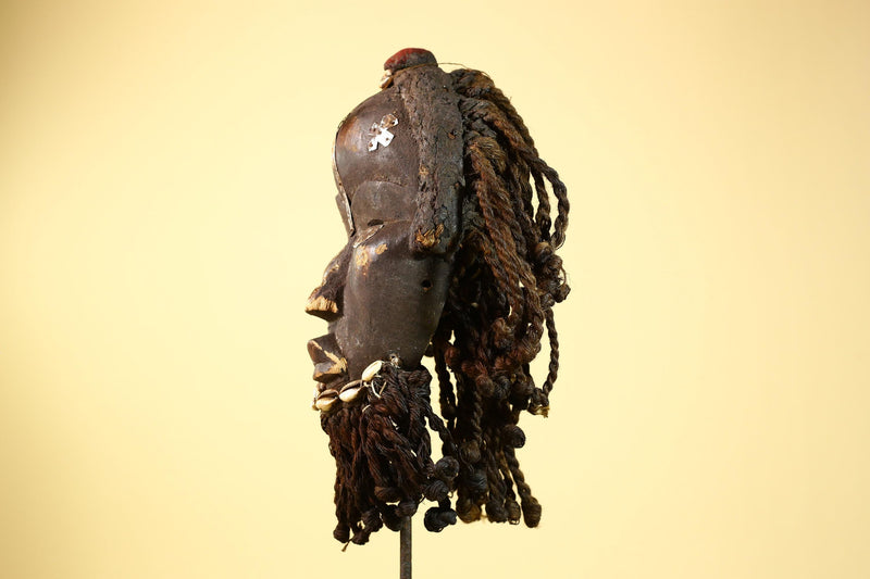 Antique Dan Deangle Mask Liberia Rope Beard Cowrie Shells Tribal Art-G5993