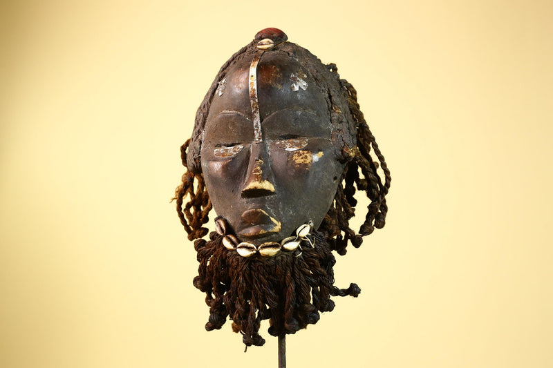 Antique Dan Deangle Mask Liberia Rope Beard Cowrie Shells Tribal Art-G5993