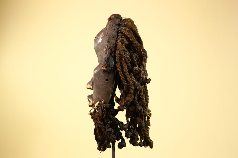 Antique Dan Deangle Mask Liberia Rope Beard Cowrie Shells Tribal Art-G5993