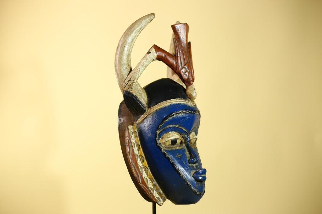 Rare African Mask Guro Wooden Art Handmade Tribal Wall Decor-G6106