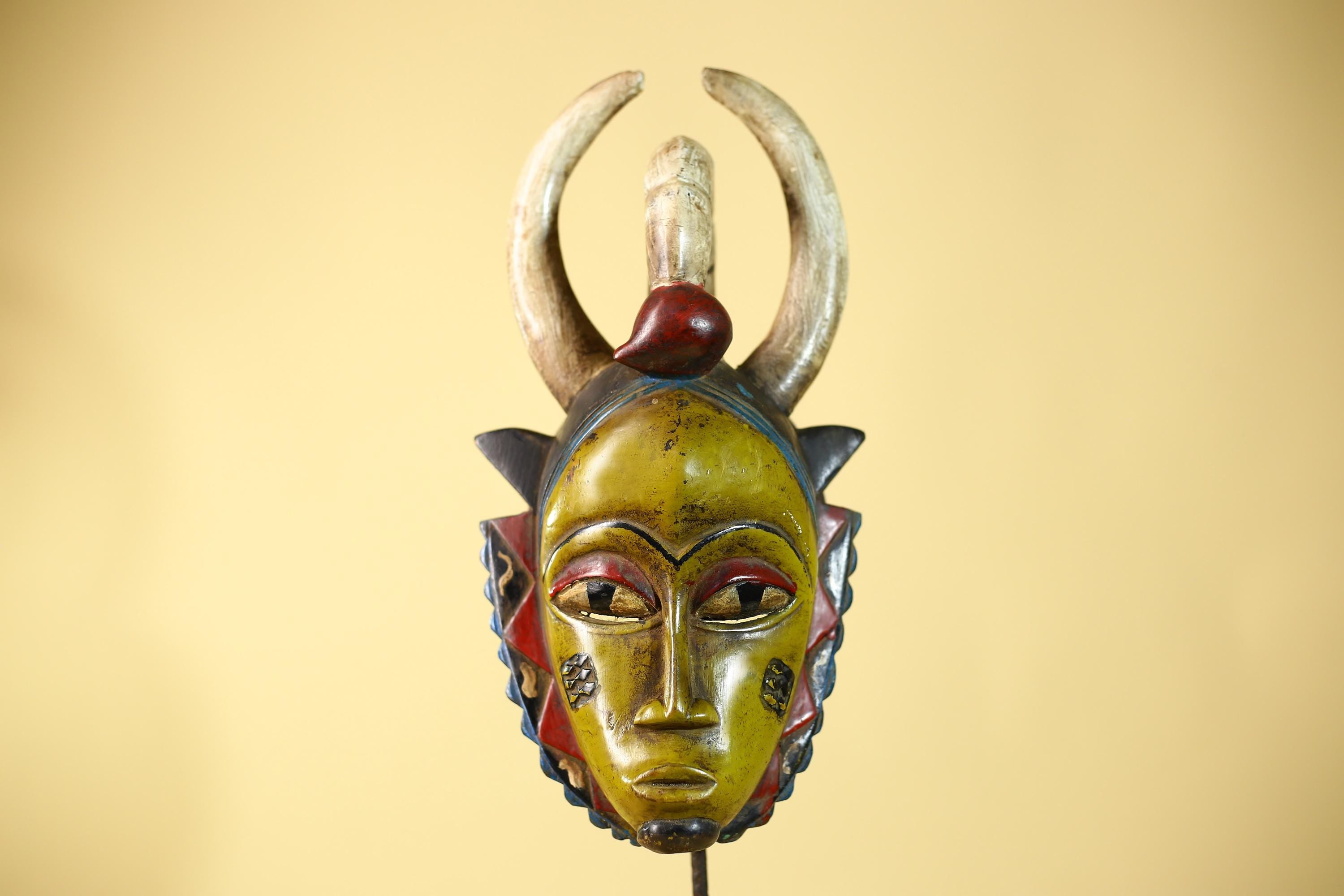 African Mask Baule Unique Carved Wood Art Vintage Tribal Wall Decor-G6108