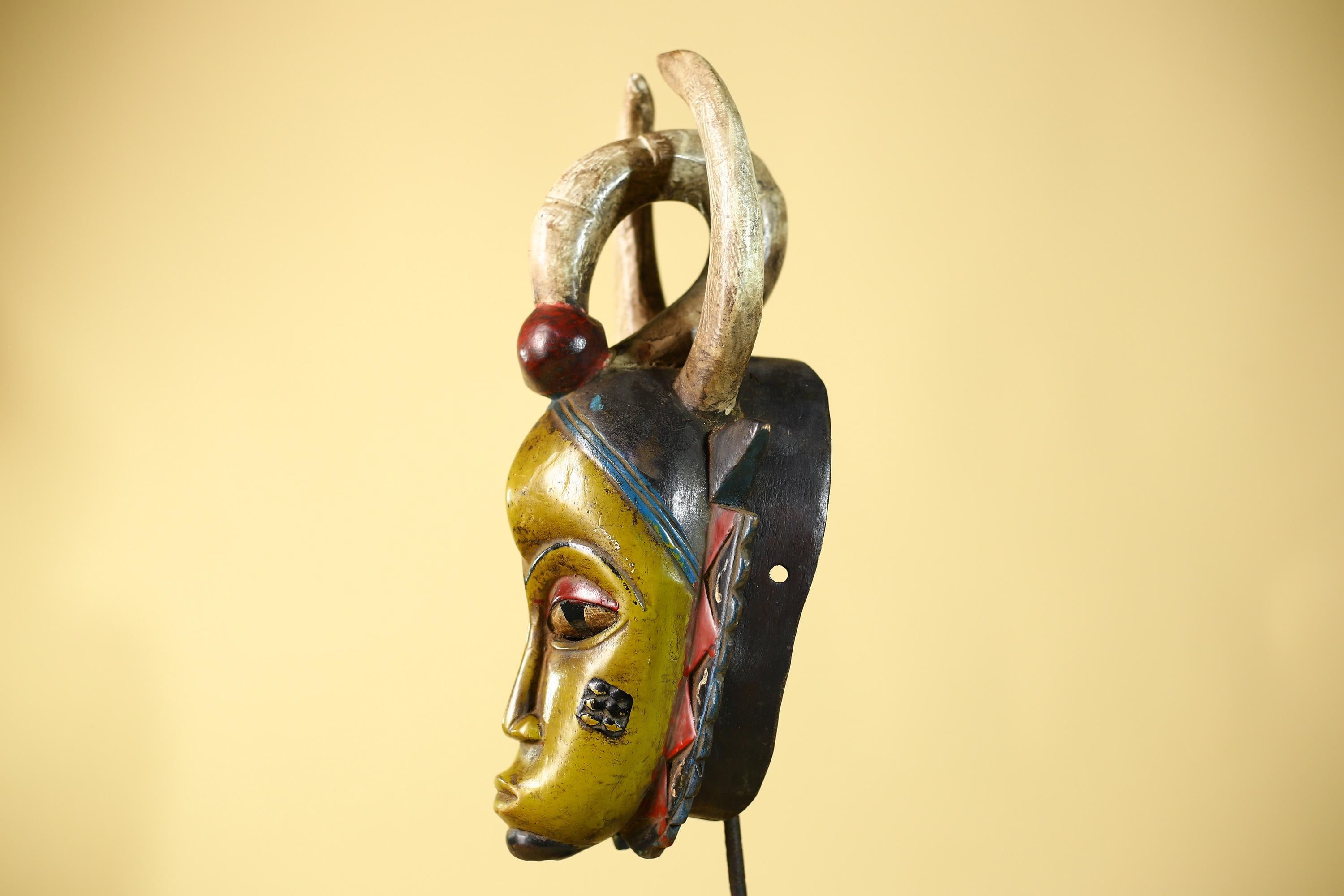 African Mask Baule Unique Carved Wood Art Vintage Tribal Wall Decor-G6108