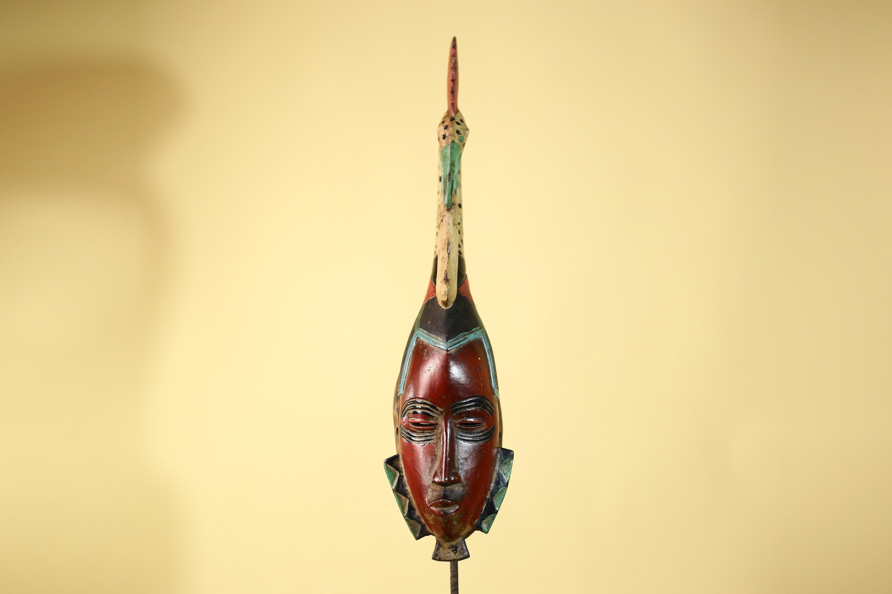 African Mask Baule Bird Crest Wooden African Art Wall Decor Tribal-G6111