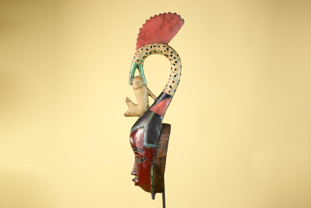 African Mask Baule Bird Crest Wooden African Art Wall Decor Tribal-G6111