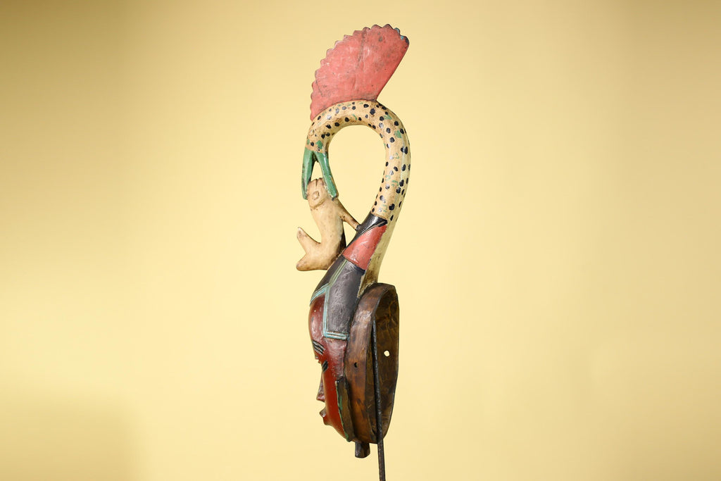 African Mask Baule Bird Crest Wooden African Art Wall Decor Tribal-G6111