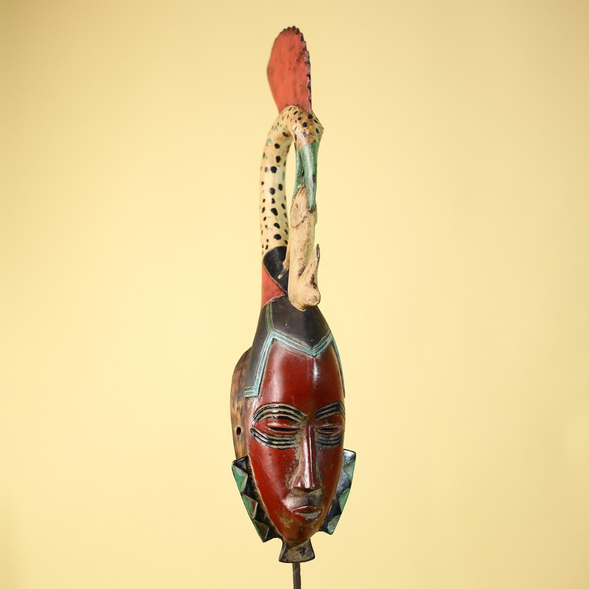 African Mask Baule Bird Crest Wooden African Art Wall Decor Tribal-G6111