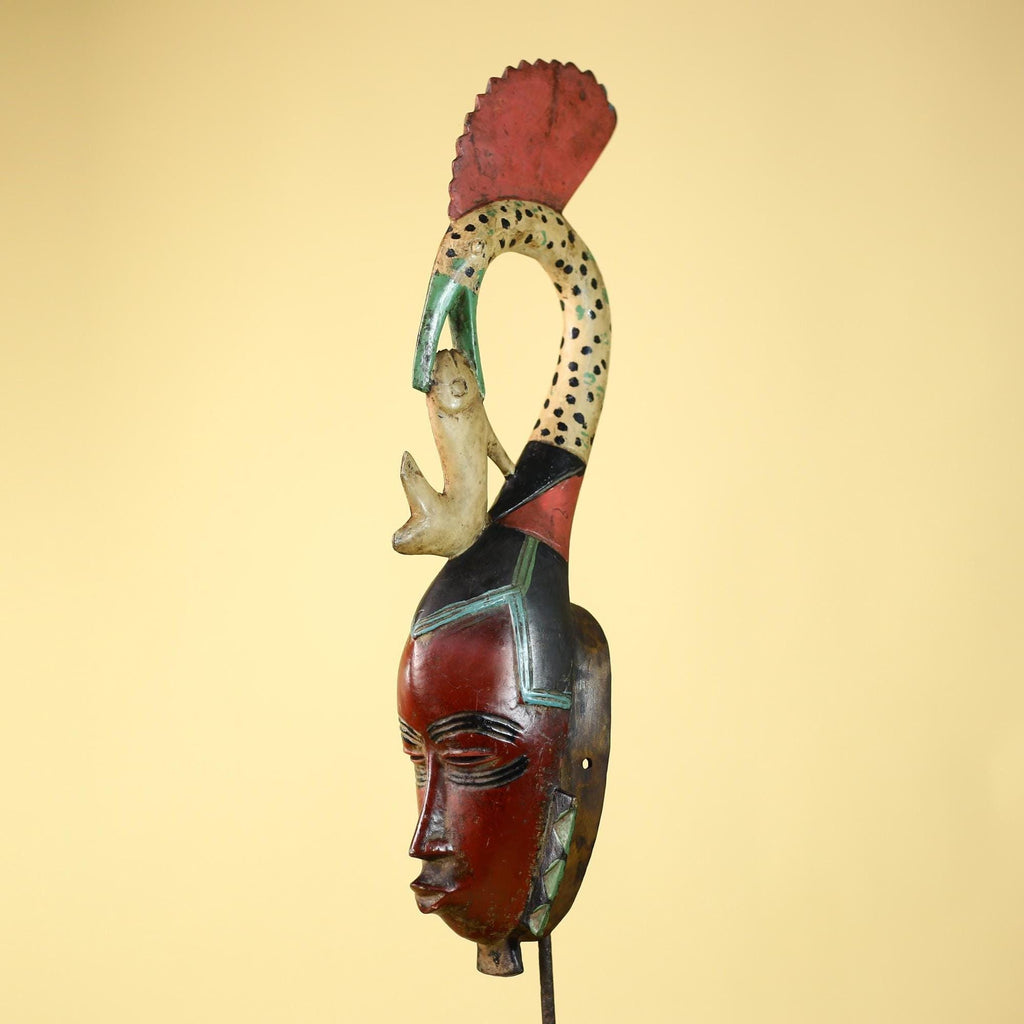 African Mask Baule Bird Crest Wooden African Art Wall Decor Tribal-G6111