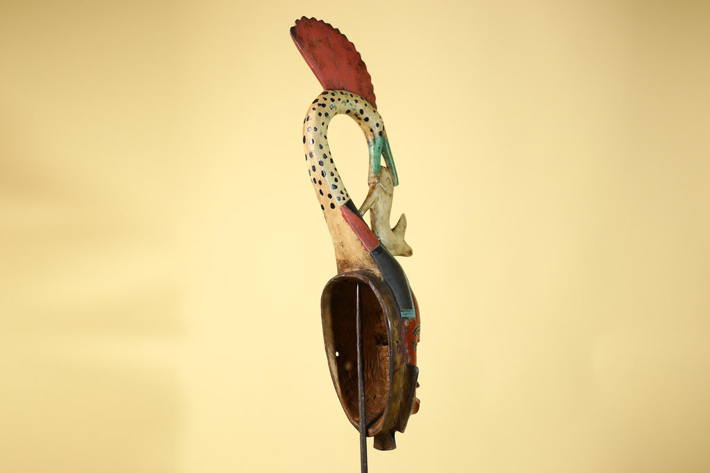 African Mask Baule Bird Crest Wooden African Art Wall Decor Tribal-G6111