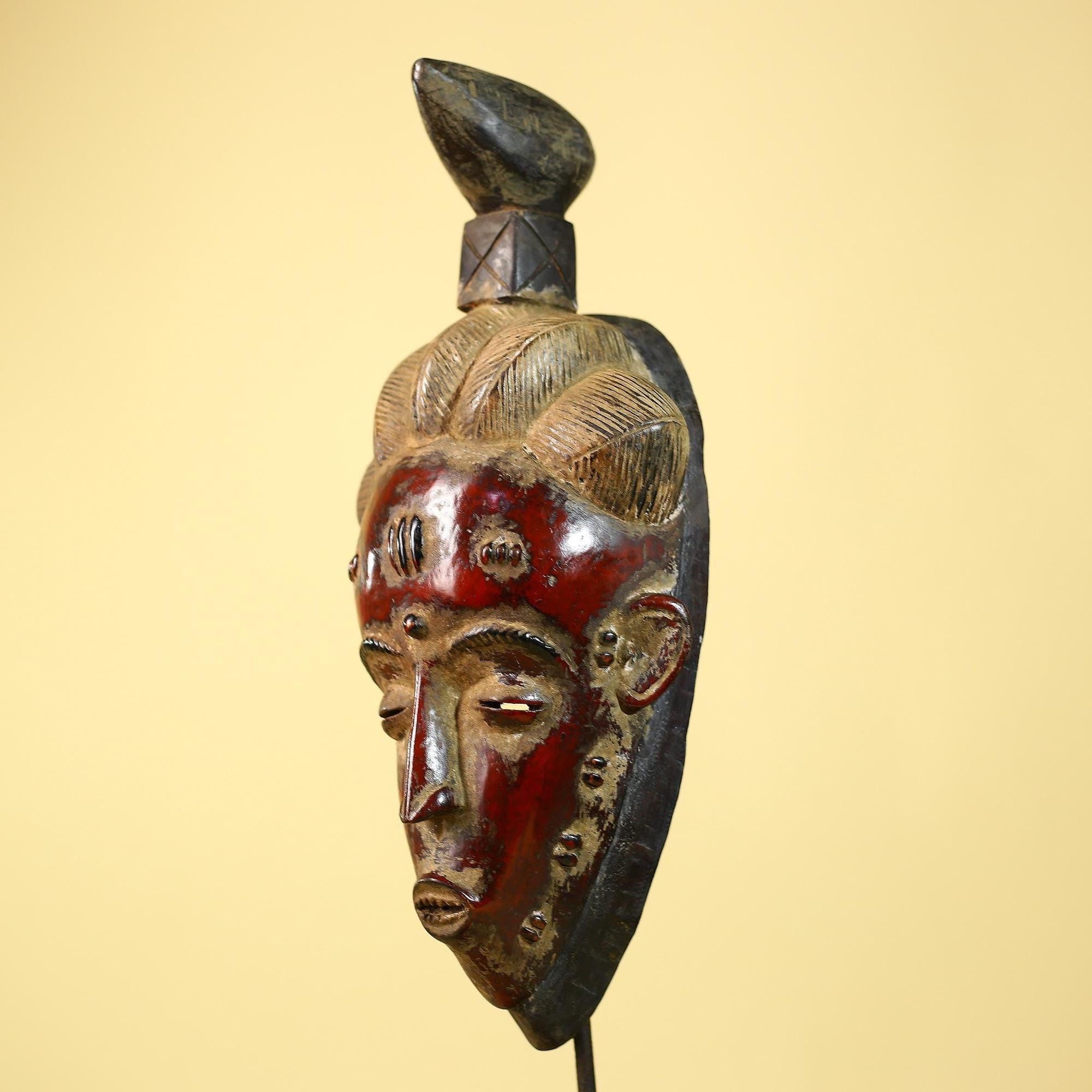 African Mask Baule Wooden African  Tribal Wall Art Vintage Decor-G6113