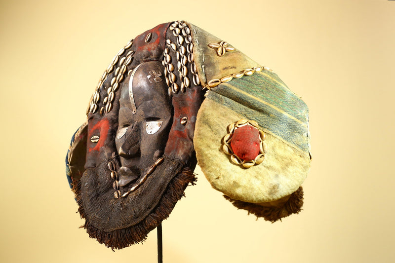 Vintage Dan Deangle Mask Cowrie Shell Ceremonial African Tribal Art Liberia-G5994