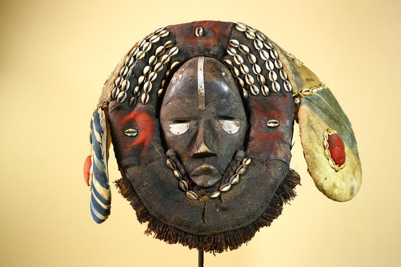 Vintage Dan Deangle Mask Cowrie Shell Ceremonial African Tribal Art Liberia-G5994