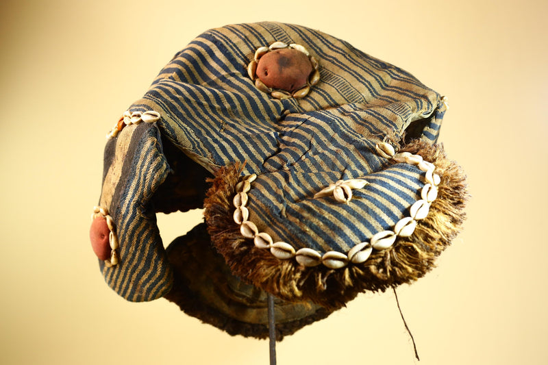 Authentic Dan Tribal Bird Mask Cowrie Shell Textile Liberia  African Art -G5996