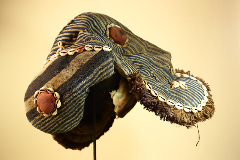 Authentic Dan Tribal Bird Mask Cowrie Shell Textile Liberia  African Art -G5996