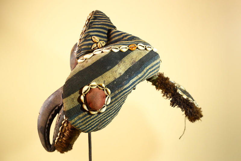 Authentic Dan Tribal Bird Mask Cowrie Shell Textile Liberia  African Art -G5996