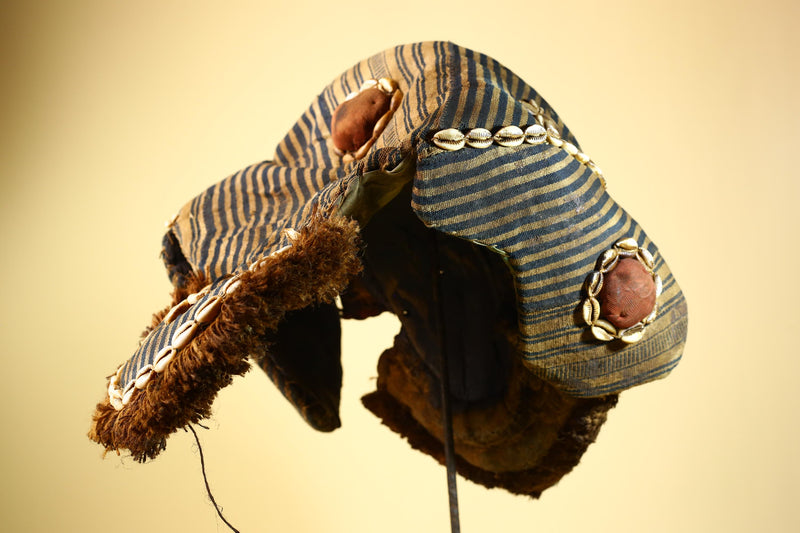 Authentic Dan Tribal Bird Mask Cowrie Shell Textile Liberia  African Art -G5996