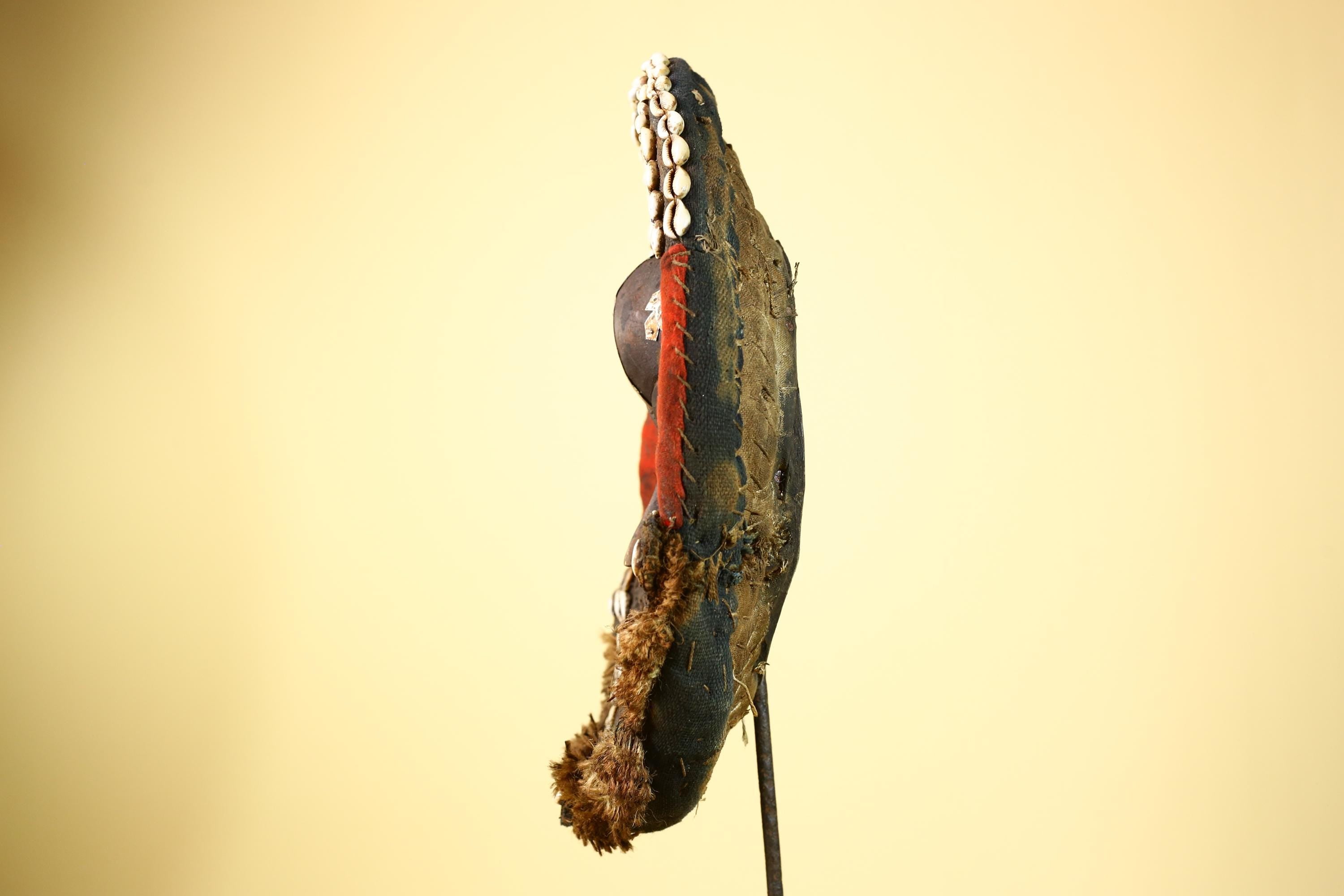 African Dan Tribal Mask Cowrie Shells Red Cloth Ceremonial Art Mask -G5997