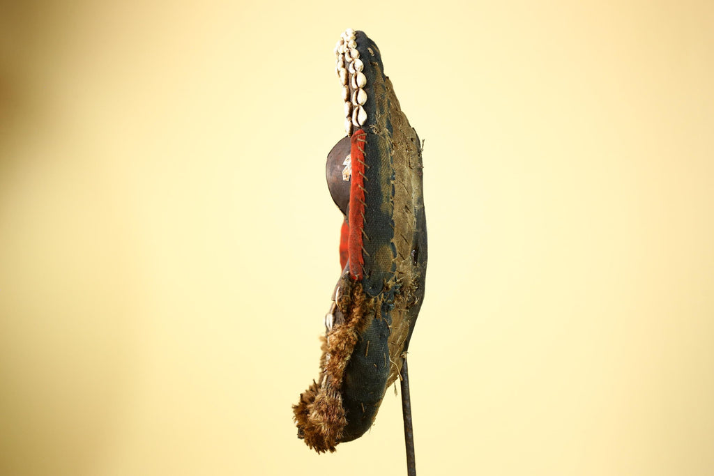 African Dan Tribal Mask Cowrie Shells Red Cloth Ceremonial Art Mask -G5997