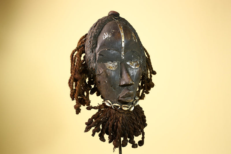 Antique Dan Mask Côte d'Ivoire Tribal Art Cowrie Shell Braided Handcrafted -G6001
