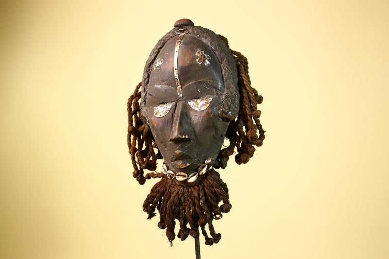 Antique Dan Mask Côte d'Ivoire Tribal Art Cowrie Shell Braided Handcrafted -G6001