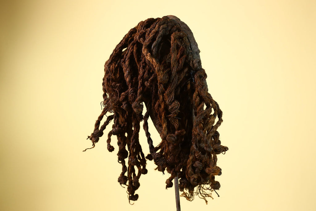 African Vintage Dan Mask with Metal Eyes Cowrie Braided Hair  Tribal Art -G6002