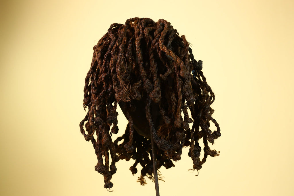 African Vintage Dan Mask with Metal Eyes Cowrie Braided Hair  Tribal Art -G6002