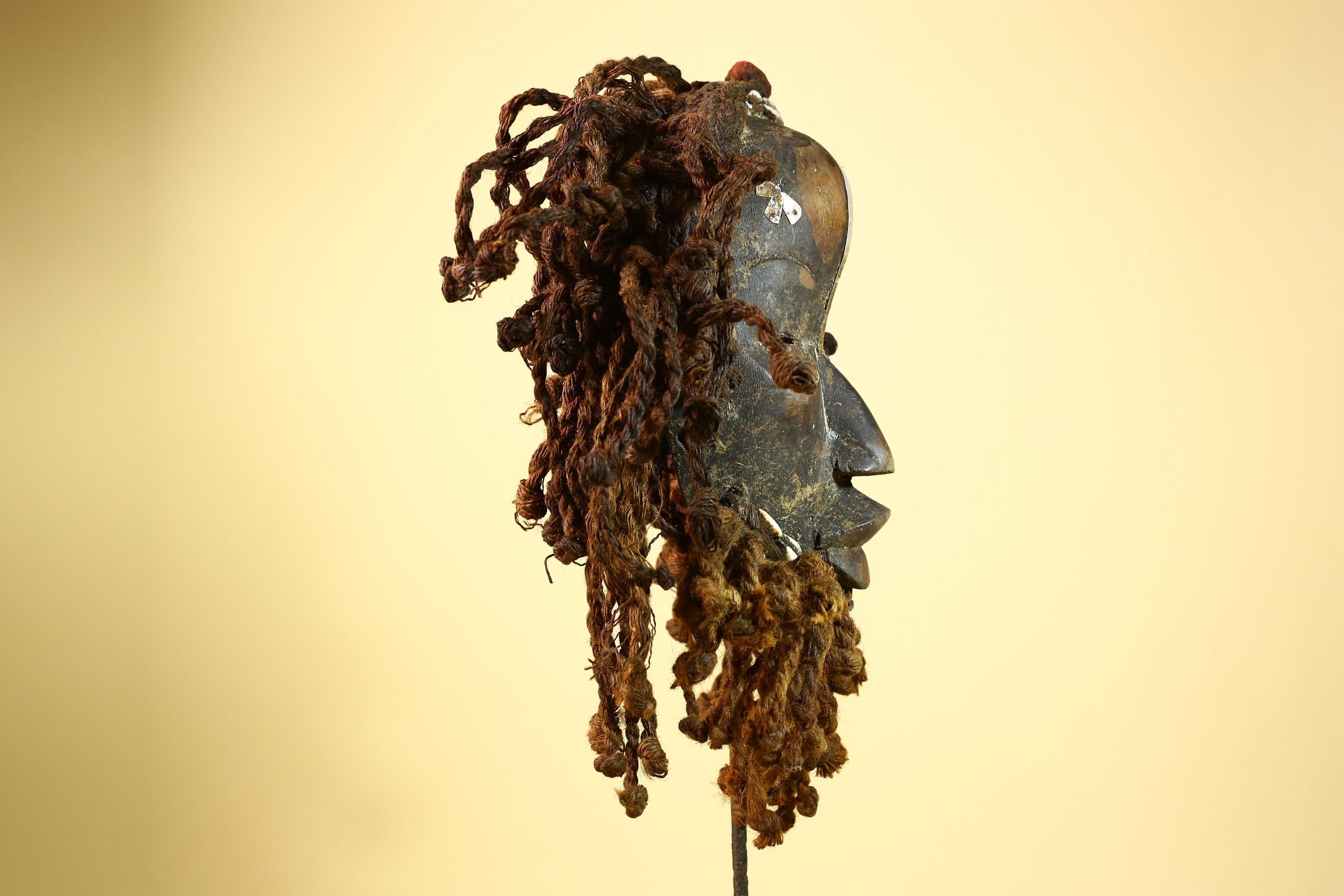 African Vintage Dan Mask Côte d'Ivoire Tribal Art With Cowrie & Braided  -G6003