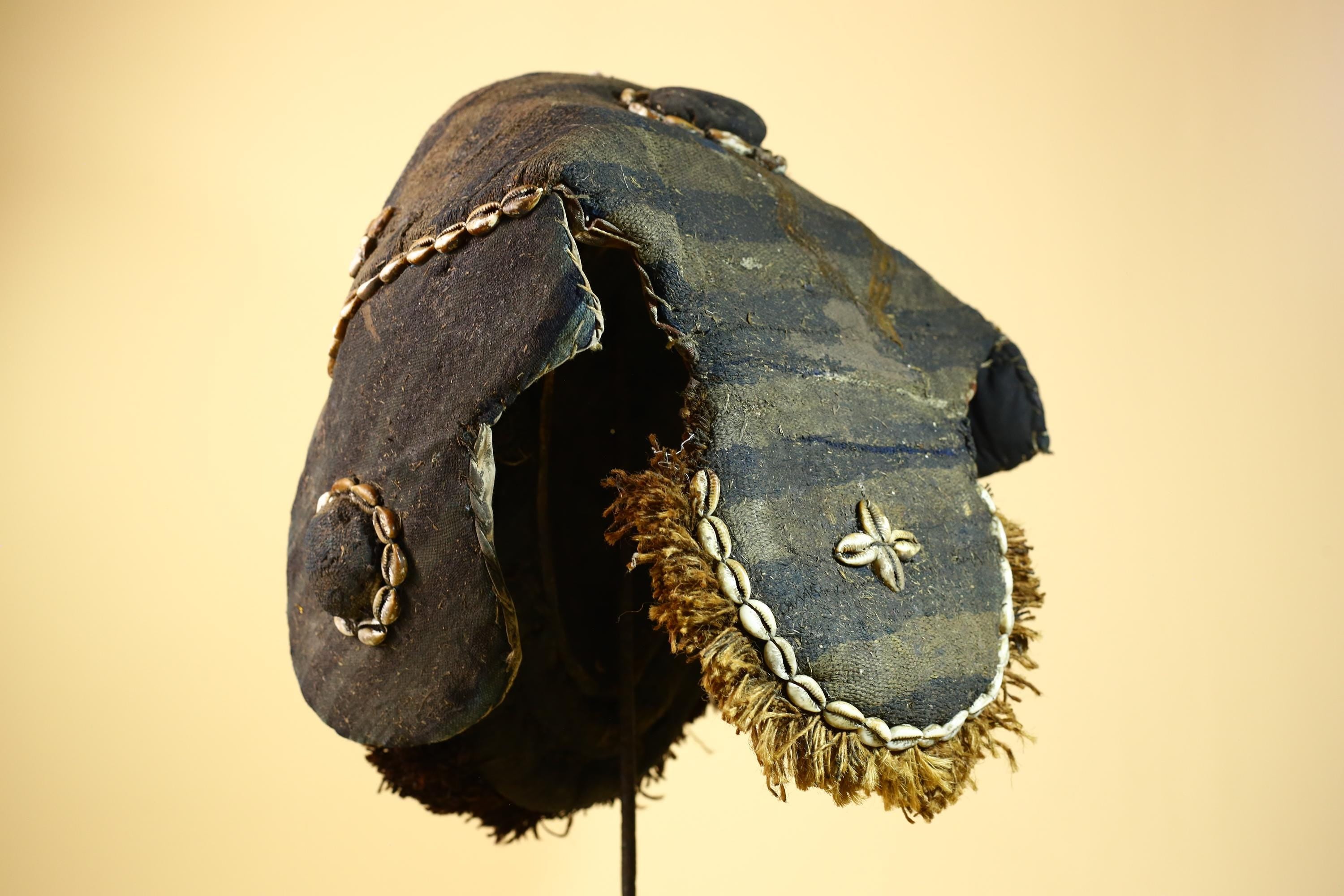 Vintage Dan Cowrie Shell Ceremonial African Tribal Mask Hand-Carved Wood-G6004