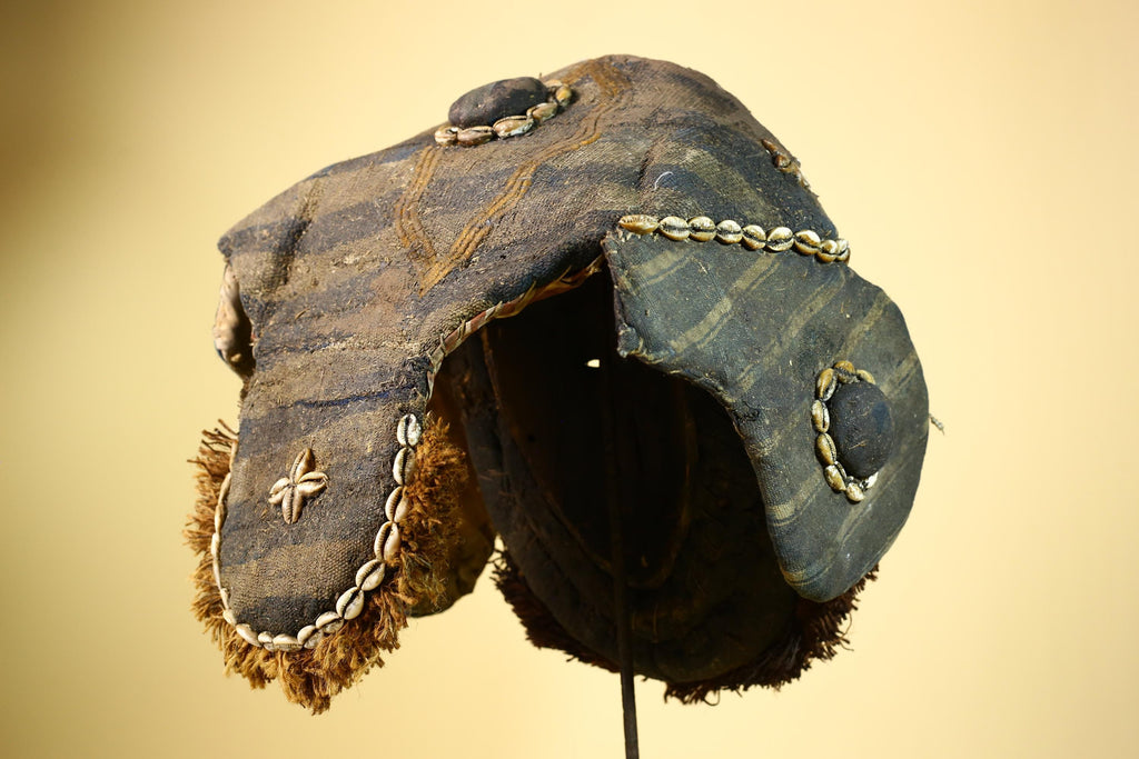 Vintage Dan Cowrie Shell Ceremonial African Tribal Mask Hand-Carved Wood-G6004