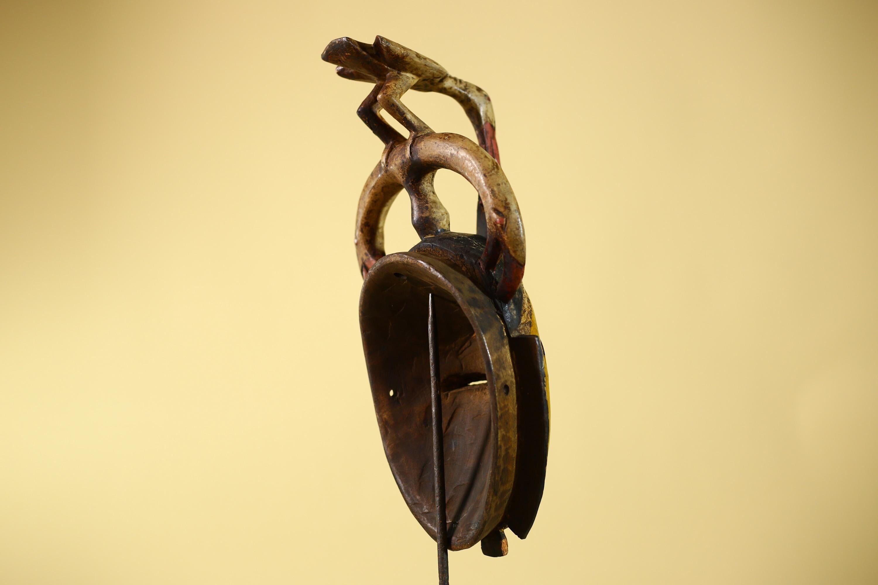 African Mask Baule Bird Crest Wooden cote d'ivoire Art Tribal Wall Decor-G6116