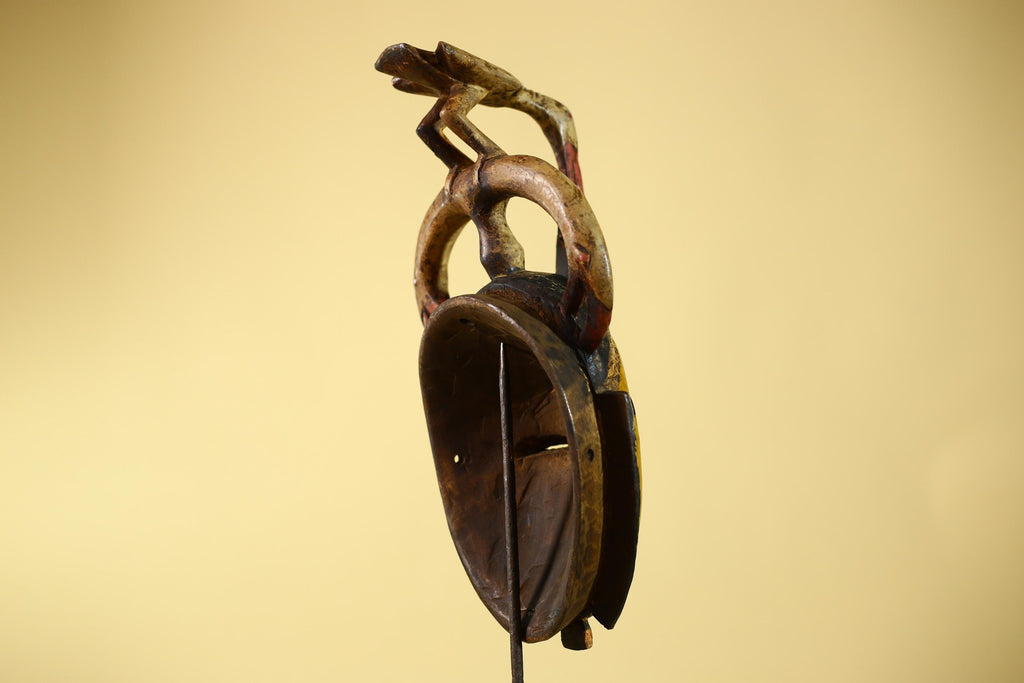 African Mask Baule Bird Crest Wooden cote d'ivoire Art Tribal Wall Decor-G6116