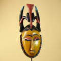 African Mask Baule Horned Crest Wooden Art Tribal Wall Decor-G6117