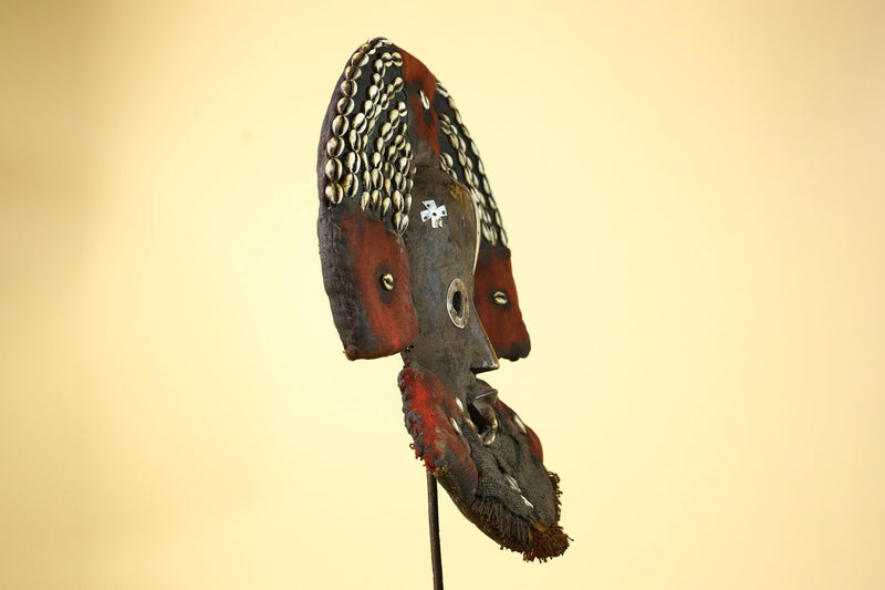 African Vintage Dan Mask Cowrie Shell Textile Côte d'Ivoire Tribal Art -G6007