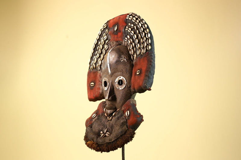 African Vintage Dan Mask Cowrie Shell Textile Côte d'Ivoire Tribal Art -G6007