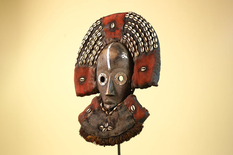 African Vintage Dan Mask Cowrie Shell Textile Côte d'Ivoire Tribal Art -G6007