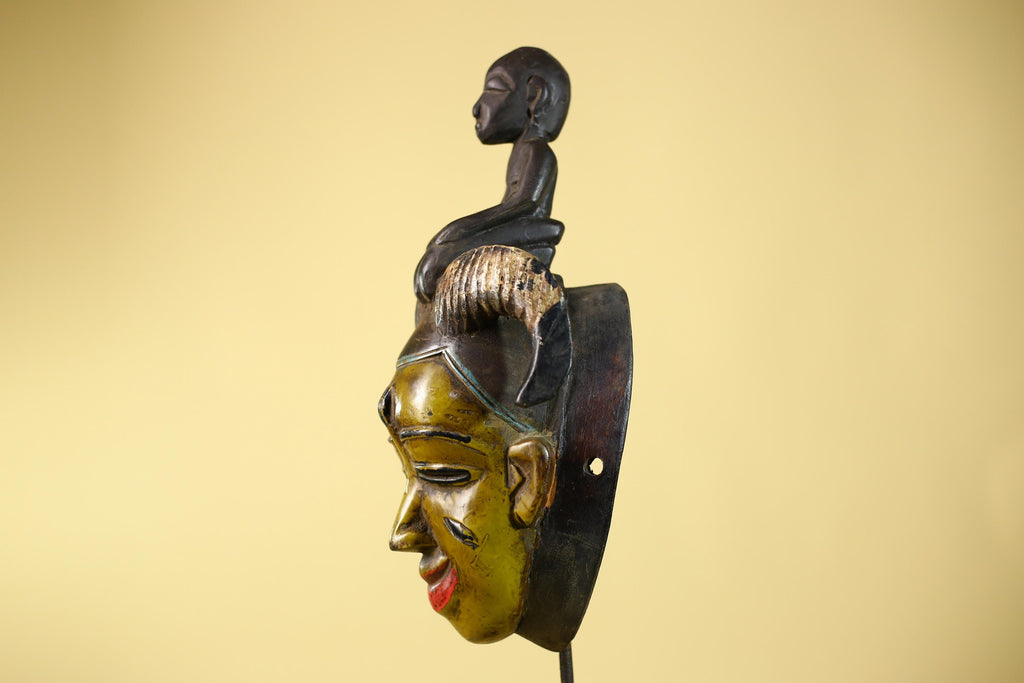 Hand Carved Baule Figure Crest Wooden African Art Tribal Wood Sculpture-G6119