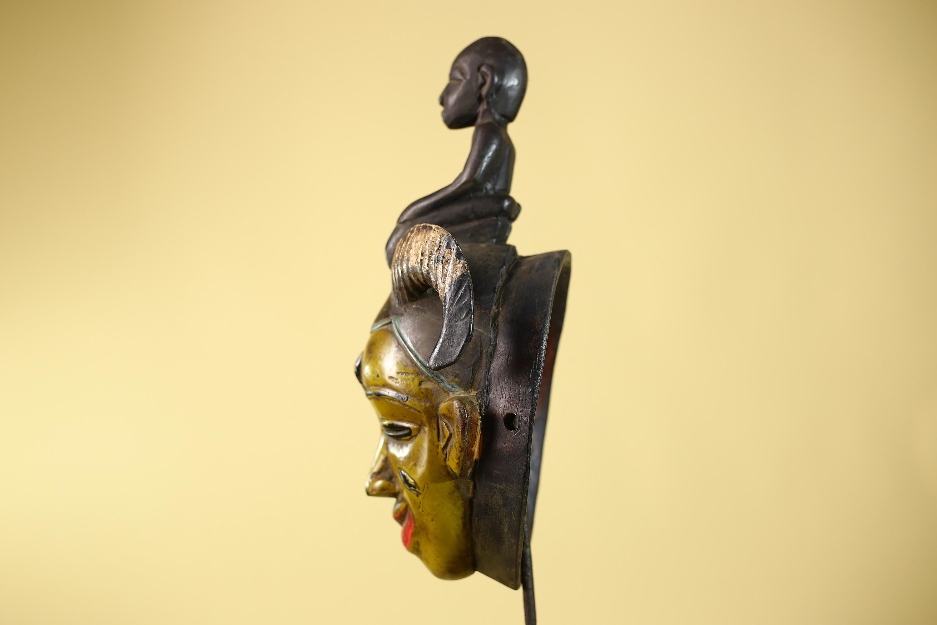 Hand Carved Baule Figure Crest Wooden African Art Tribal Wood Sculpture-G6119