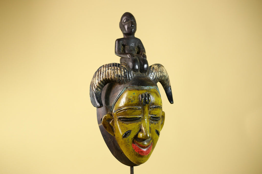 Hand Carved Baule Figure Crest Wooden African Art Tribal Wood Sculpture-G6119