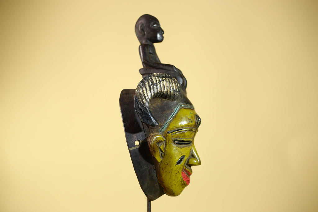 Hand Carved Baule Figure Crest Wooden African Art Tribal Wood Sculpture-G6119