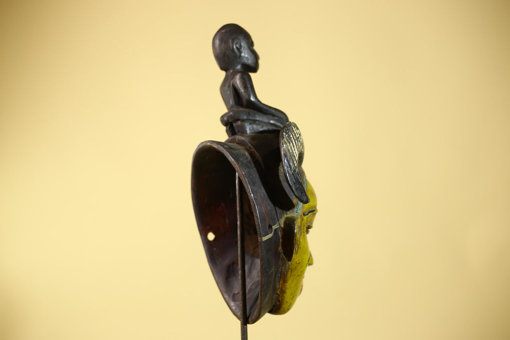 Hand Carved Baule Figure Crest Wooden African Art Tribal Wood Sculpture-G6119