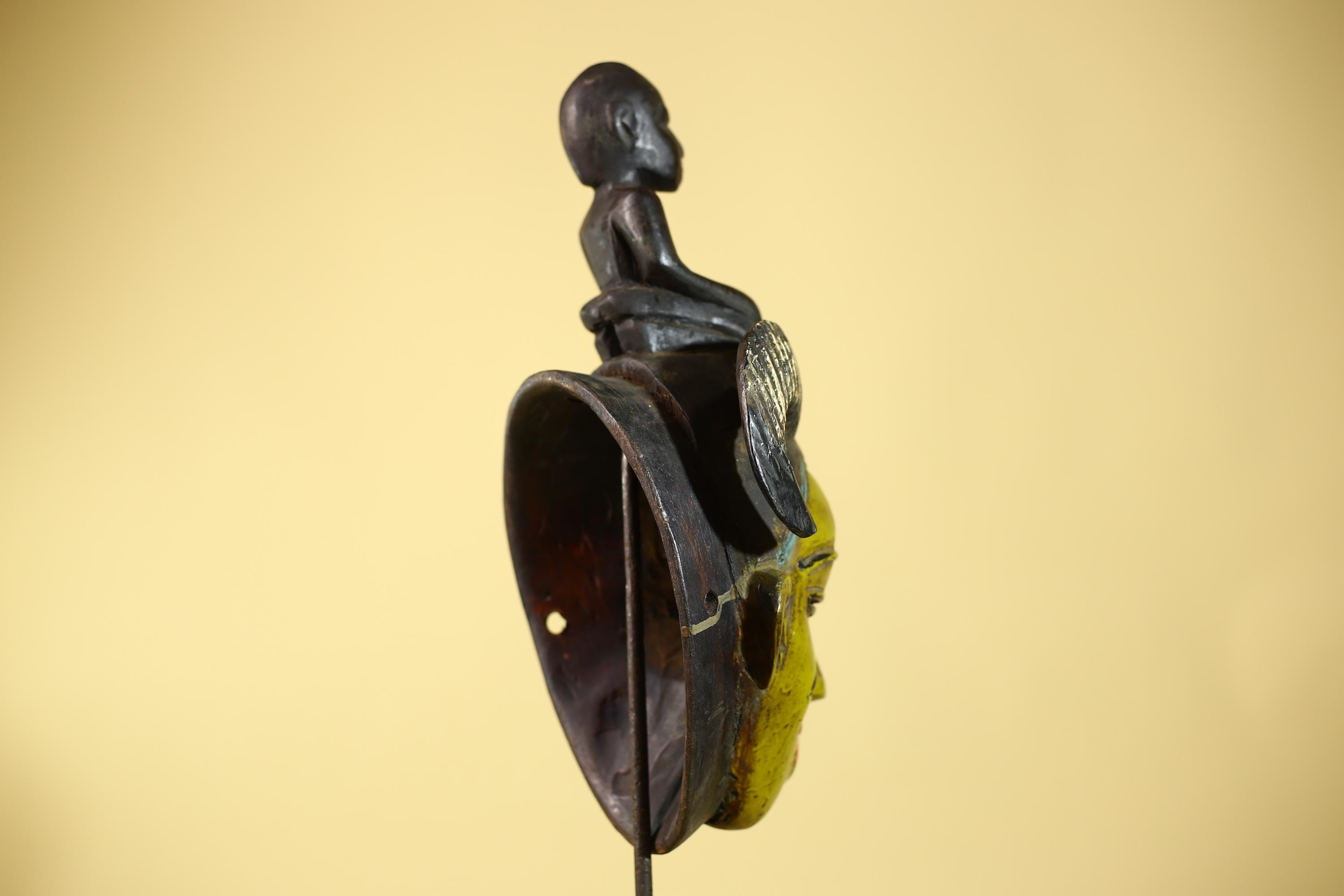 Hand Carved Baule Figure Crest Wooden African Art Tribal Wood Sculpture-G6119