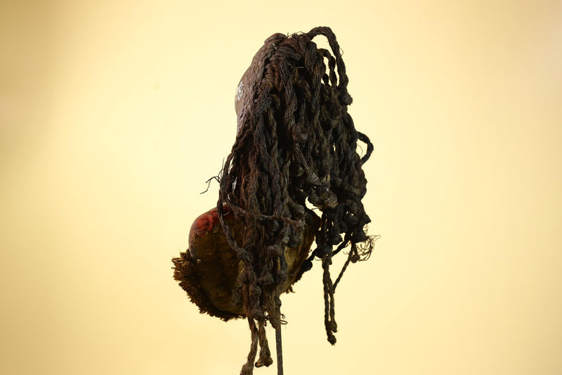 Authentic Carved African Dan Cowrie Shell Adorned Wood Mask with Fiber Hair-G6009