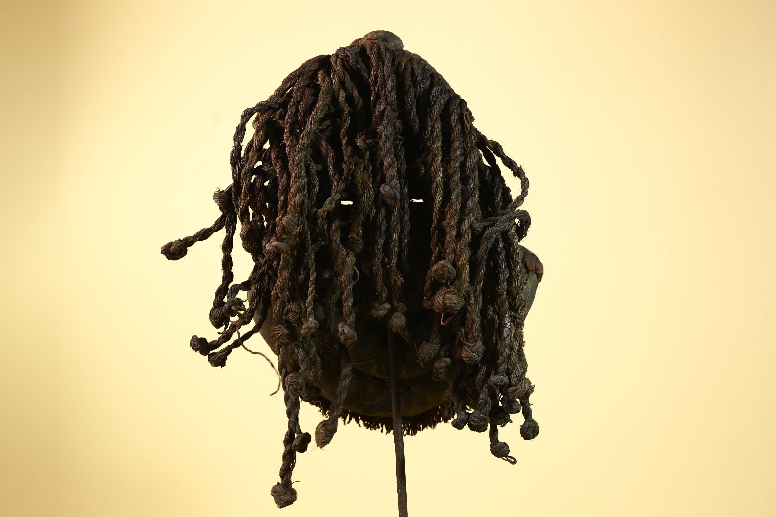 African Vintage Dan Mask with Braided Fiber Hair & Cowrie Shel Details Art-G6010